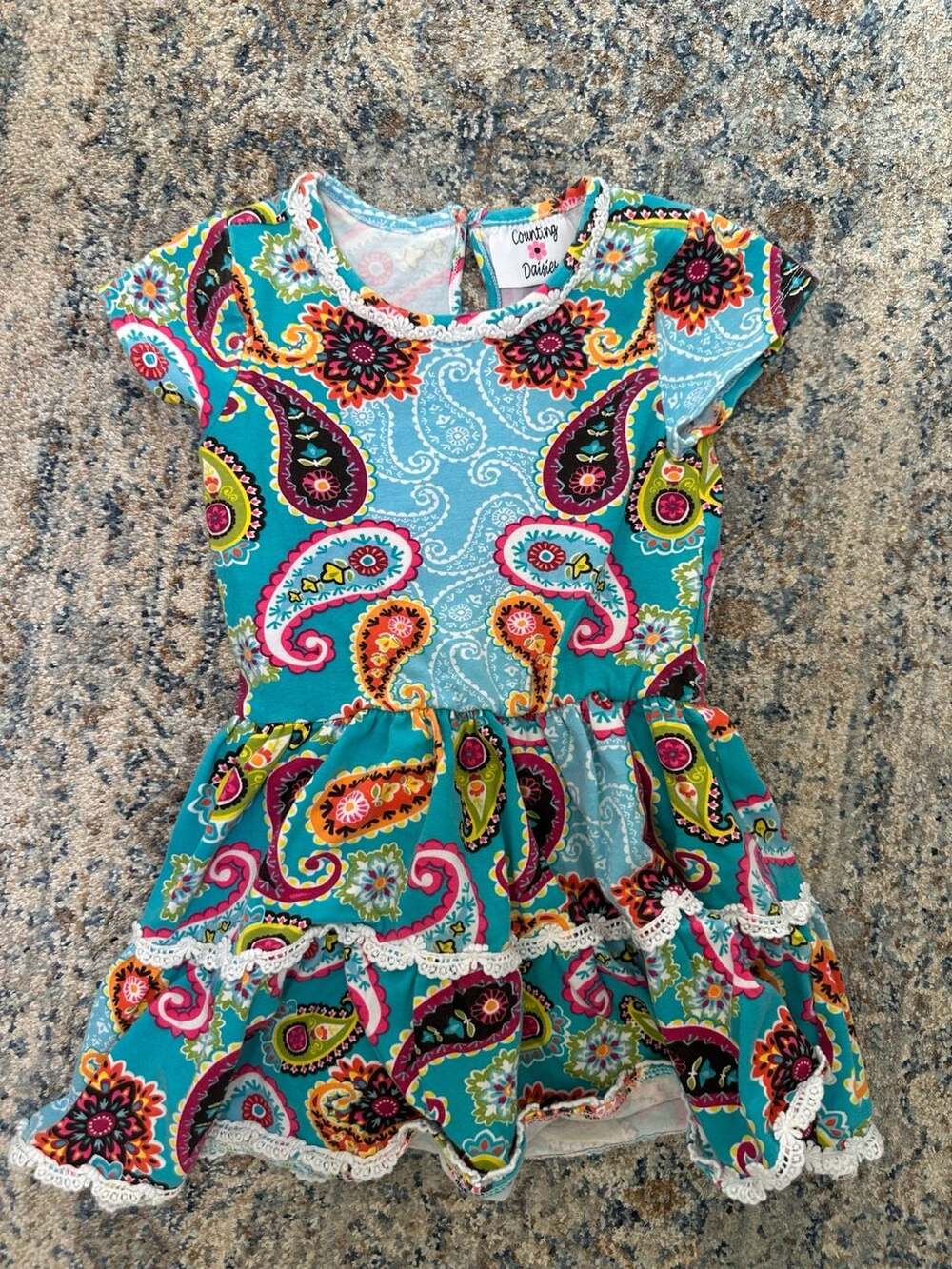Counting Daisies Dress Size 5 Turquoise Paisley Tiered Twirl